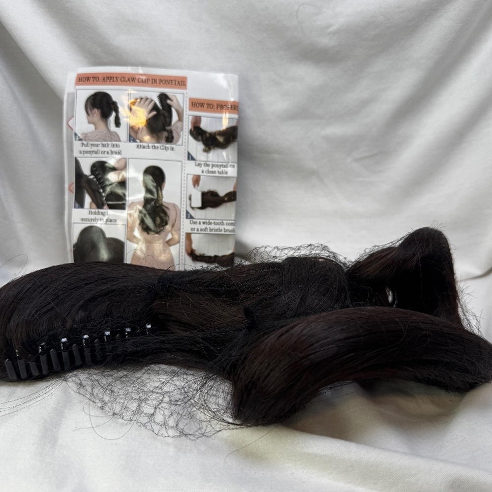 Claw Clip Hair Extentsion Ponytail Dark Brown Wavy 18" Synthetic Fiber